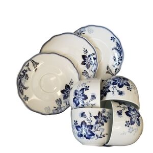 Stokes Vienna Tea Set 4 Teacups & Saucers White & Blue Floral